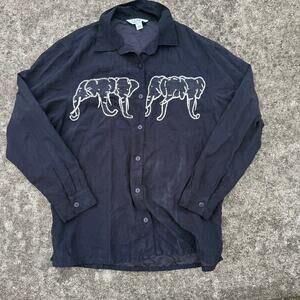 Vintage Blast Studio‎ Elephant Embroidered Button-Up - L